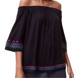 Loft Women’s Black Embroidered Off The Shoulder Top  Sz S‎